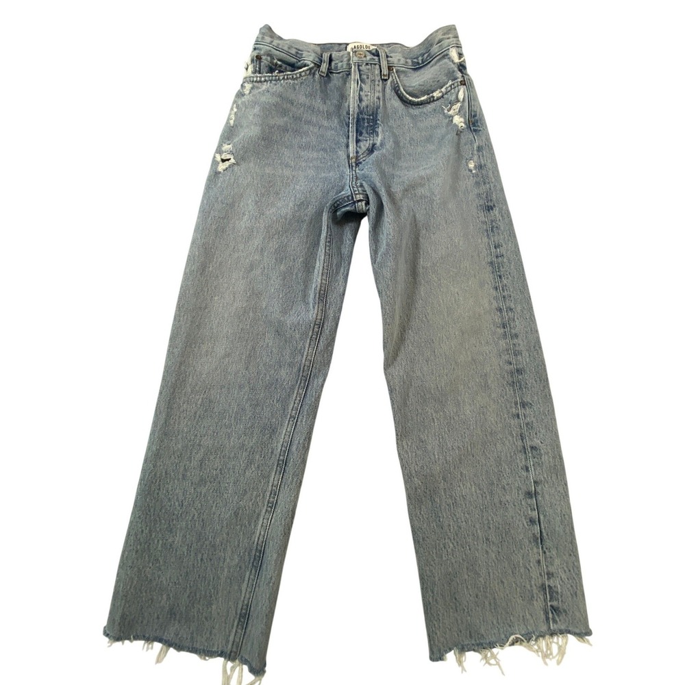 Agolde Los Angeles Distressed Wide Leg Jeans Light‎ Wash Blue Size 25 High Rise